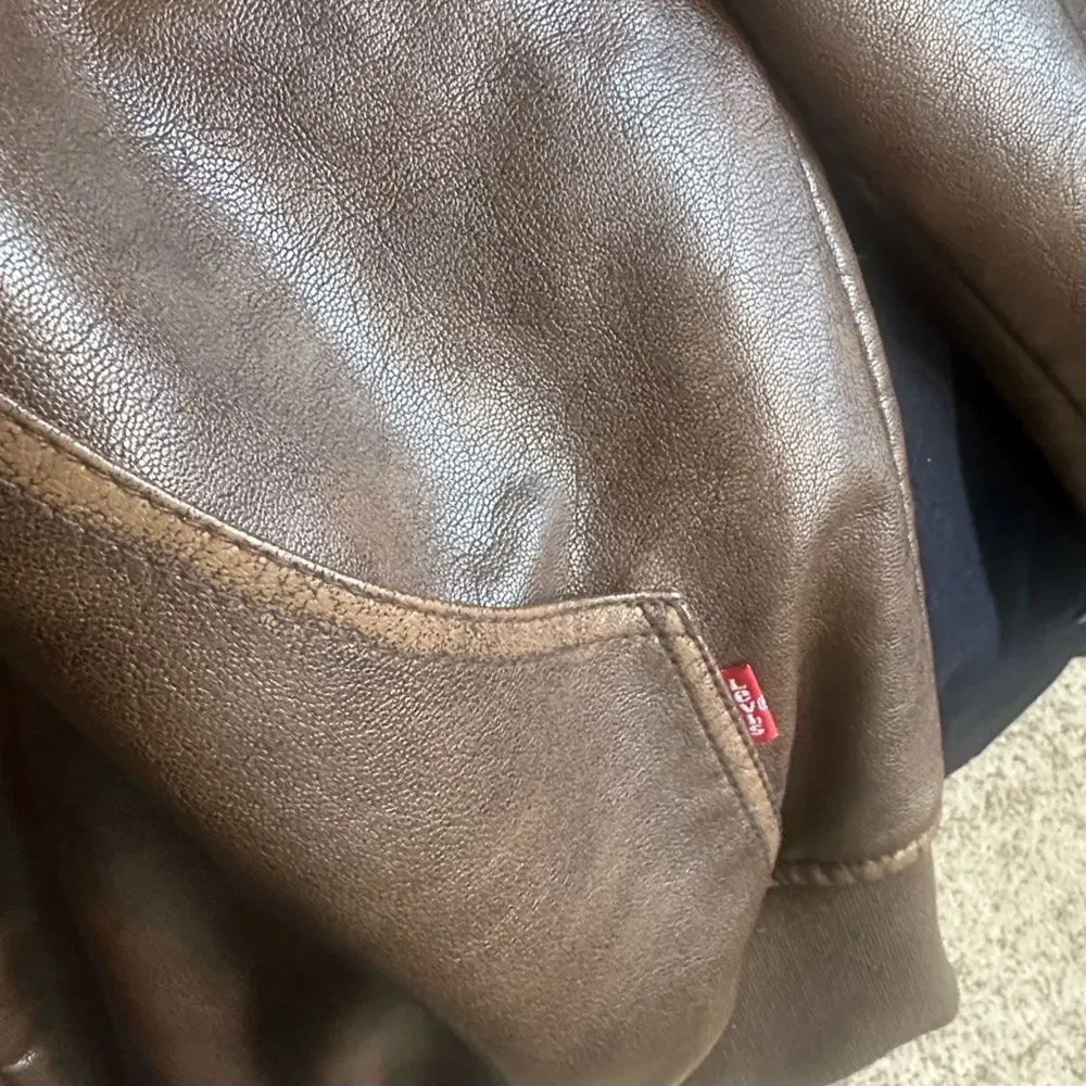 Levi’s Brown Faux Leather Hooded Jacket L - Picture 4 of 9